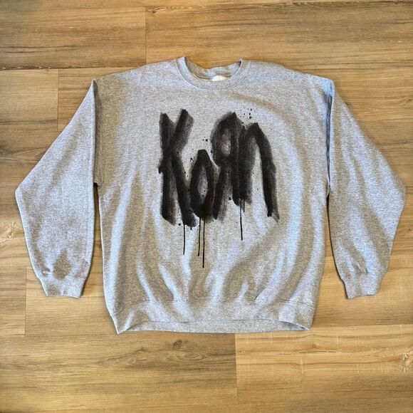 New Korn Gray Pullover Crewneck Sweatshirt Size XL Heavy Nu Rock Merch - Picture 1 of 3